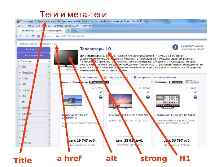 Теги и мета-теги Title a href alt strong H 1 