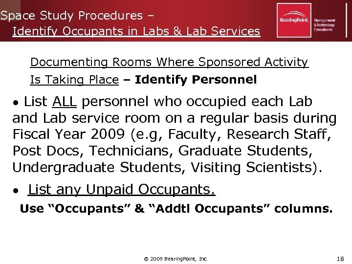 Space Study Procedures – Identify Occupants in Labs & Lab Services Documenting Rooms Where