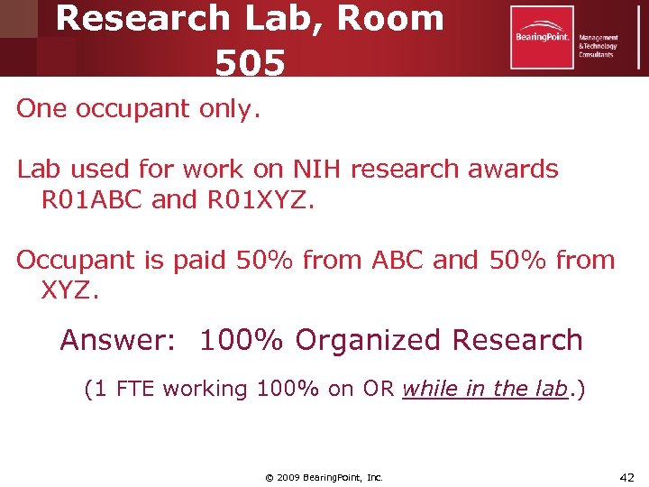 Research Lab, Room 505 One occupant only. Lab used for work on NIH research