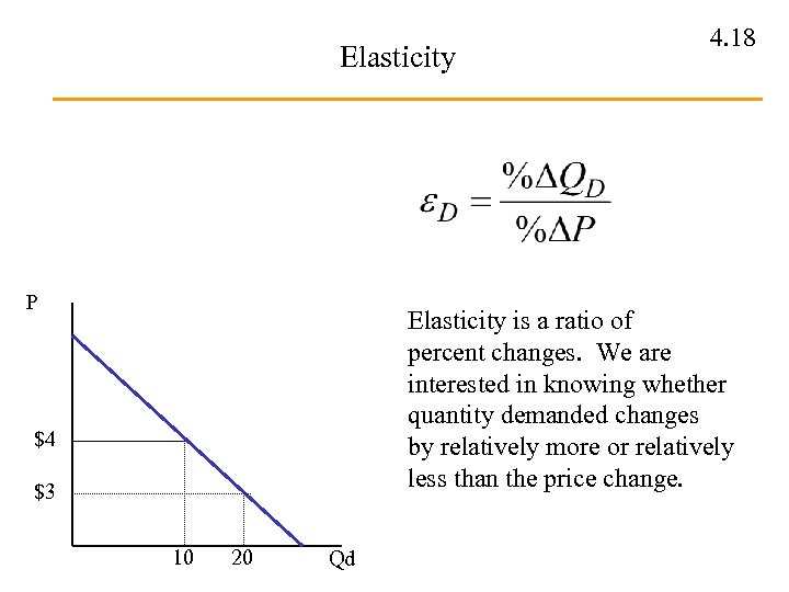 Elasticity P 4. 18 Elasticity is a ratio of percent changes. We are interested