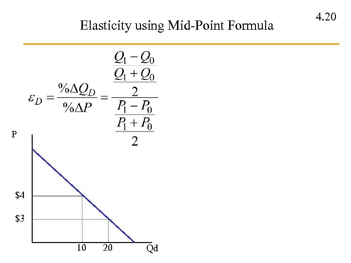 Elasticity using Mid-Point Formula P $4 $3 10 20 Qd 4. 20 