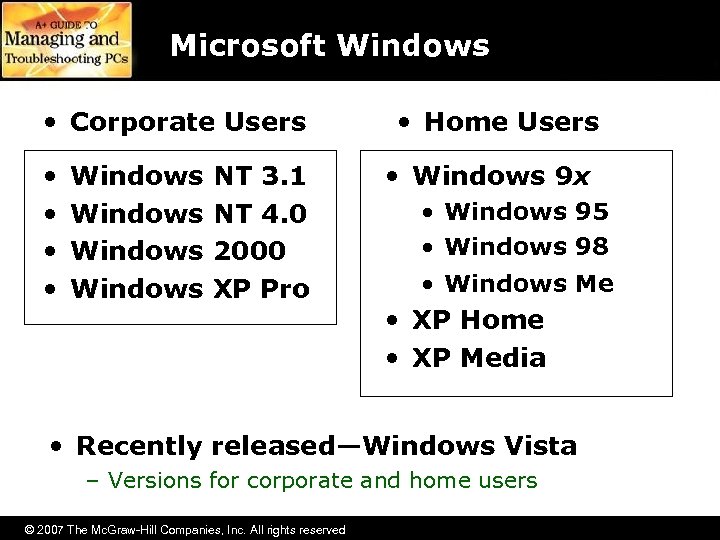 Microsoft Windows • Corporate Users • • Windows NT 3. 1 NT 4. 0