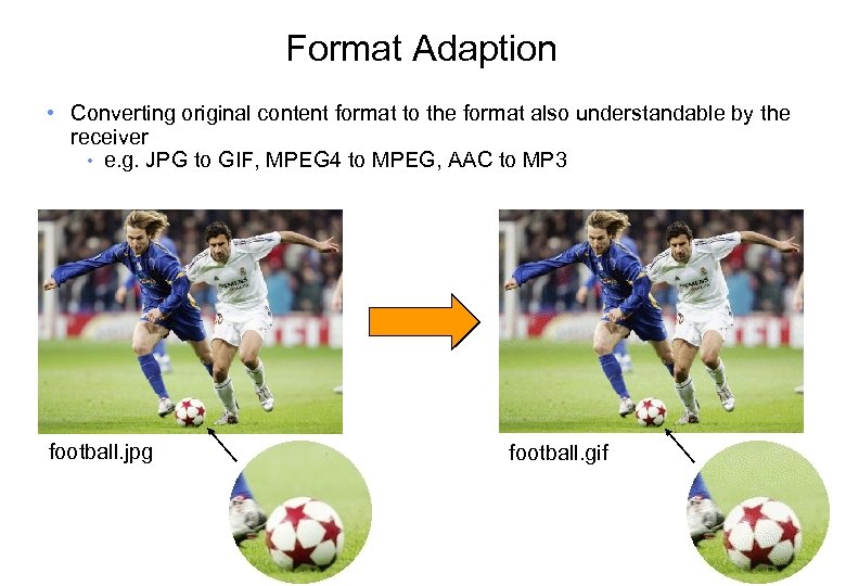 Format Adaption • Converting original content format to the format also understandable by the