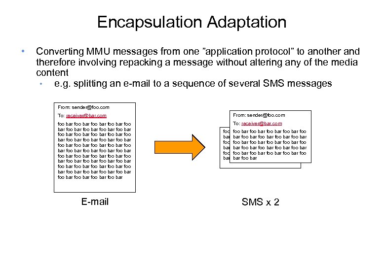 Encapsulation Adaptation • Converting MMU messages from one ”application protocol” to another and therefore