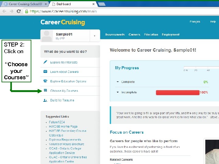 Student Services website STEP 2: Click on “Choose your Courses” 