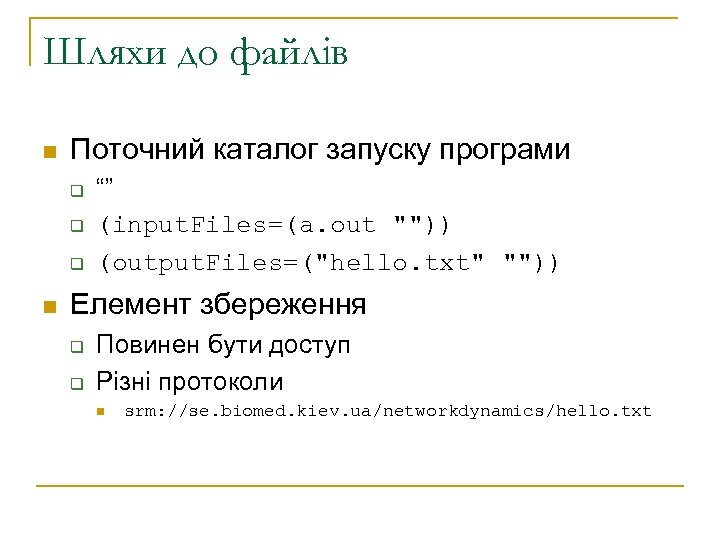 Шляхи до файлів n Поточний каталог запуску програми q q q n “” (input.