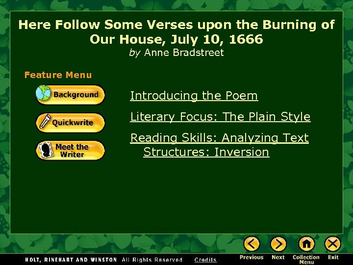 Here Follow Some Verses upon the Burning of Our House, July 10, 1666 by