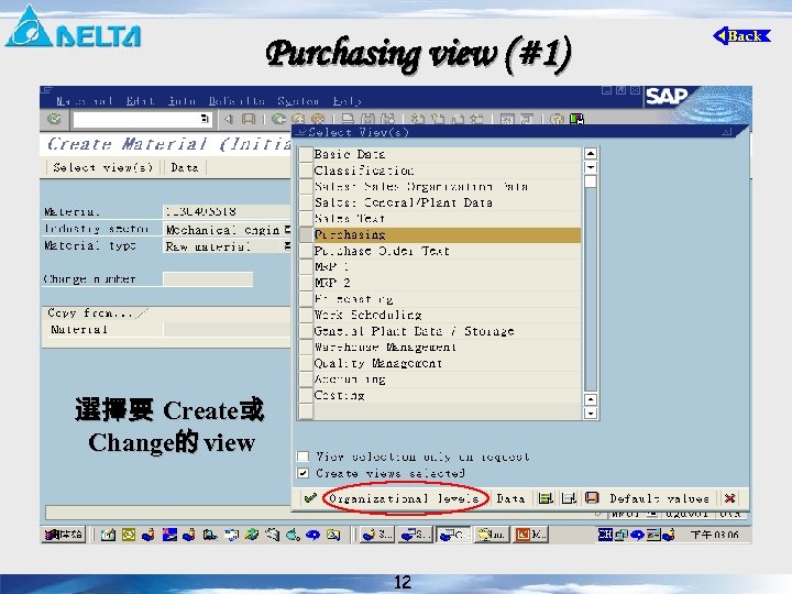 Purchasing view (#1) 選擇要 Create或 Change的 view 12 