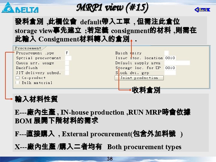 MRP 1 view (#15) 發料倉別 , 此欄位會 default帶入 單 , 但需注此倉位 storage view事先建立 ;