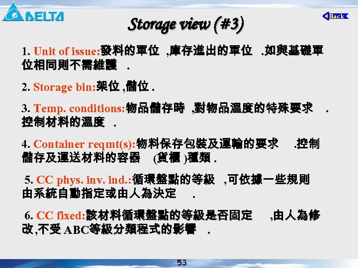 Storage view (#3) 1. Unit of issue: 發料的單位 , 庫存進出的單位. 如與基礎單 位相同則不需維護. 2. Storage