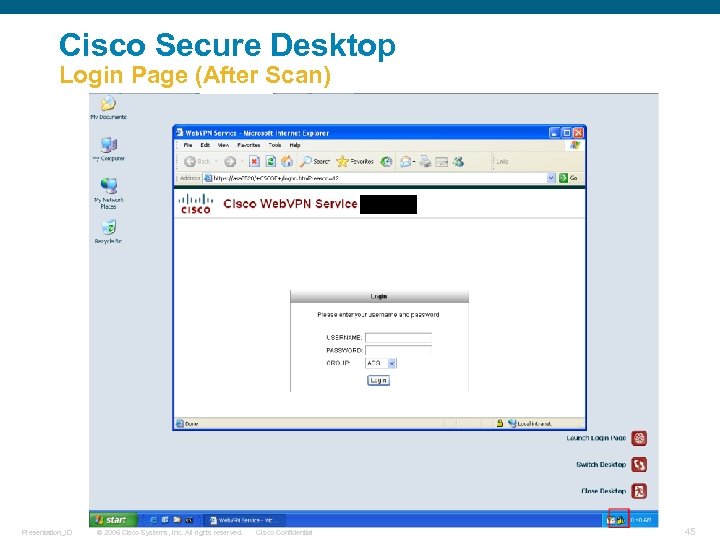 Cisco Secure Desktop Login Page (After Scan) Presentation_ID © 2006 Cisco Systems, Inc. All