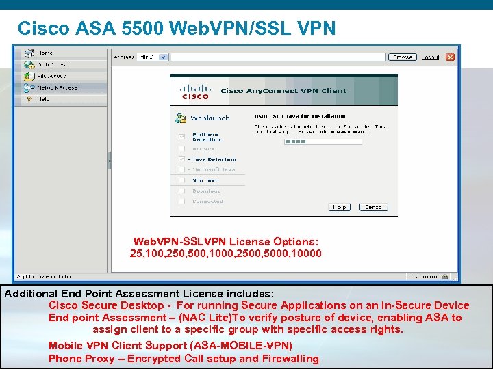 Cisco ASA 5500 Web. VPN/SSL VPN Web. VPN-SSLVPN License Options: 25, 100, 250, 500,