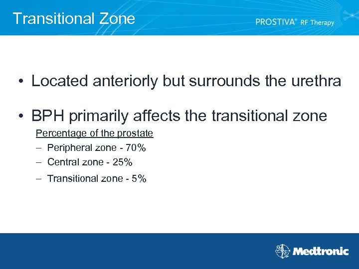 Transitional Zone • Located anteriorly but surrounds the urethra • BPH primarily affects the