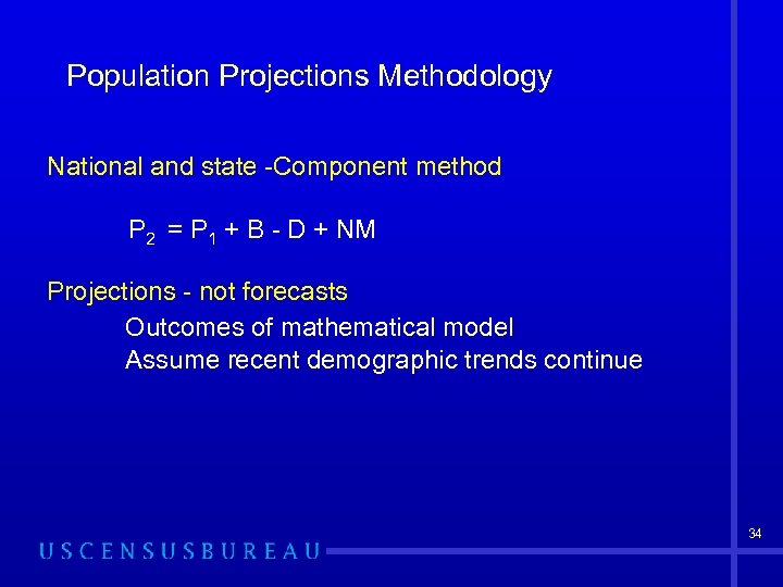 Population Projections Methodology National and state -Component method P 2 = P 1 +