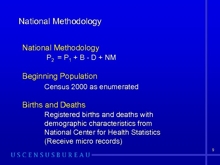 National Methodology P 2 = P 1 + B - D + NM Beginning
