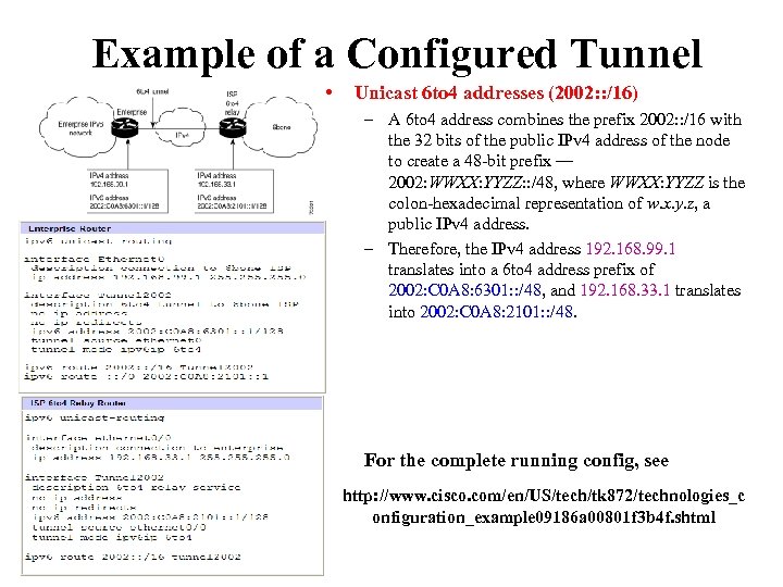 Example of a Configured Tunnel • Unicast 6 to 4 addresses (2002: : /16)