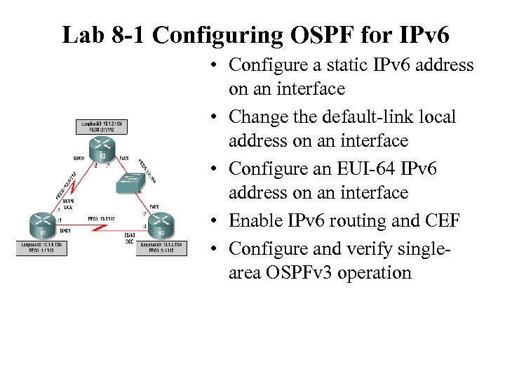 Lab 8 -1 Configuring OSPF for IPv 6 • Configure a static IPv 6