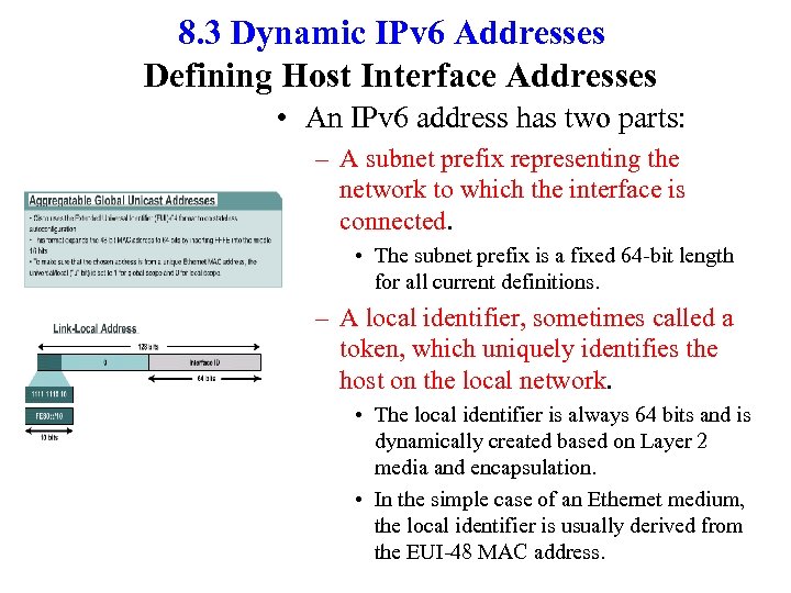 8. 3 Dynamic IPv 6 Addresses Defining Host Interface Addresses • An IPv 6