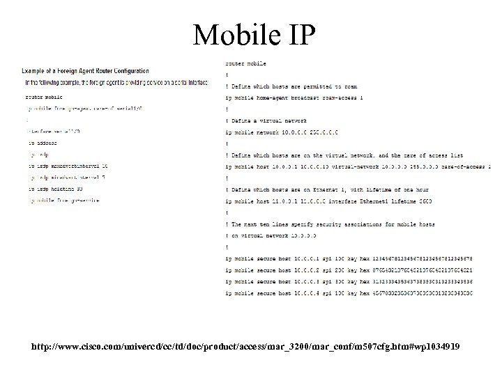 Mobile IP http: //www. cisco. com/univercd/cc/td/doc/product/access/mar_3200/mar_conf/m 507 cfg. htm#wp 1034919 