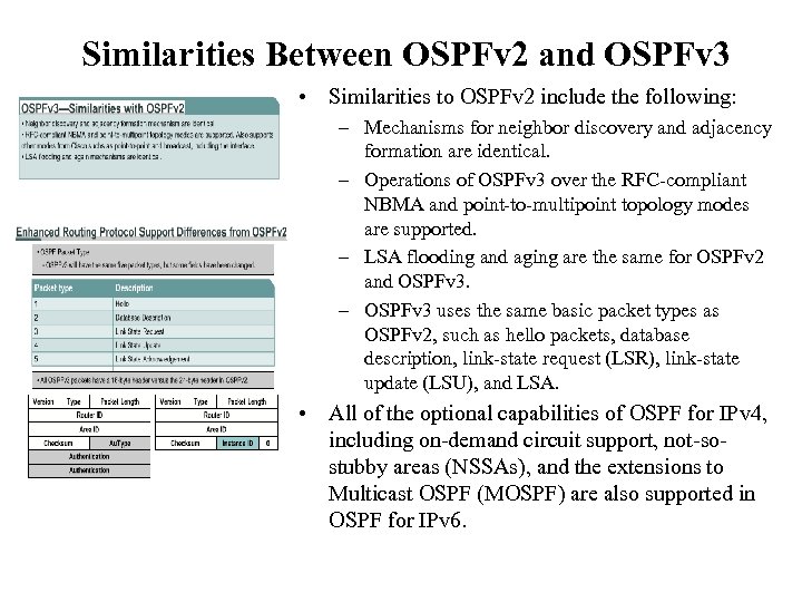 Similarities Between OSPFv 2 and OSPFv 3 • Similarities to OSPFv 2 include the
