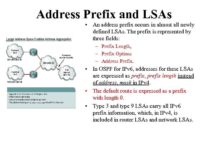 Address Prefix and LSAs • An address prefix occurs in almost all newly defined