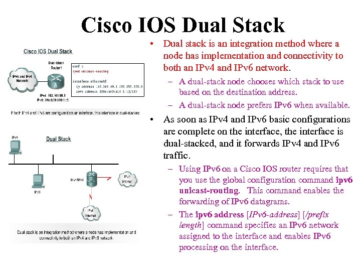 Cisco IOS Dual Stack • Dual stack is an integration method where a node