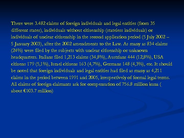 There were 3. 482 claims of foreign individuals and legal entities (from 35 different