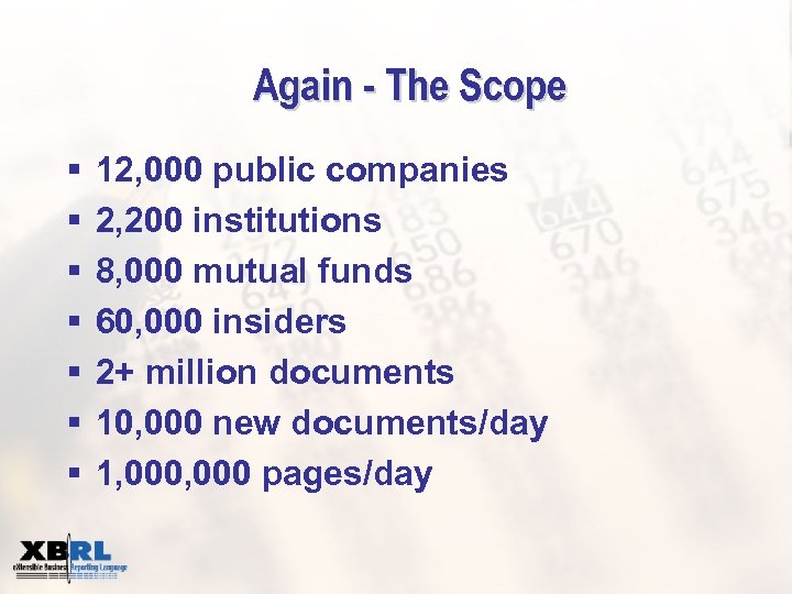 Again - The Scope § § § § 12, 000 public companies 2, 200