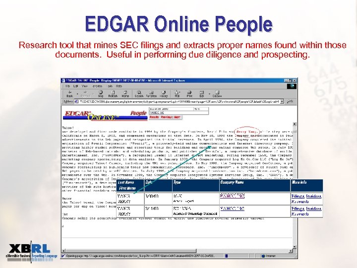 EDGAR Online People Research tool that mines SEC filings and extracts proper names found