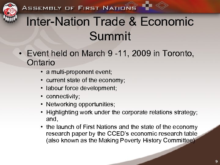 Inter-Nation Trade & Economic Summit • Event held on March 9 -11, 2009 in