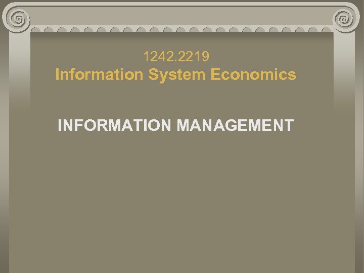 1242. 2219 Information System Economics INFORMATION MANAGEMENT 