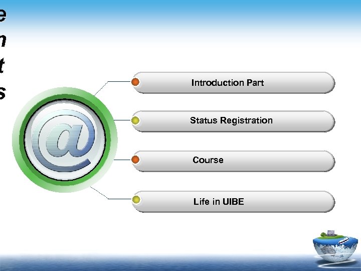 e n t s Introduction Part Status Registration Course Life in UIBE 