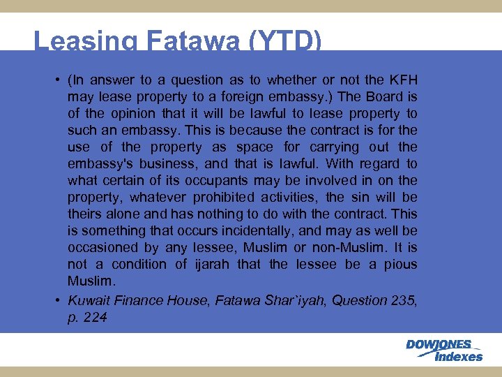 Leasing Fatawa (YTD) • (In answer to a question as to whether or not