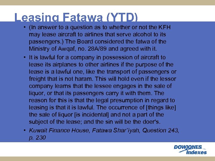 Leasing Fatawa (YTD) • (In answer to a question as to whether or not