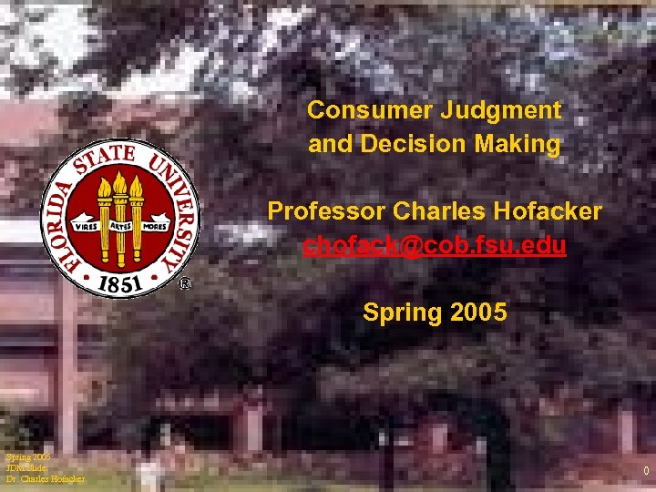 Consumer Judgment and Decision Making Professor Charles Hofacker chofack@cob. fsu. edu Spring 2005 JDM