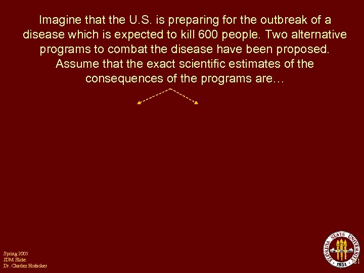 Imagine that the U. S. is preparing for the outbreak of a disease which