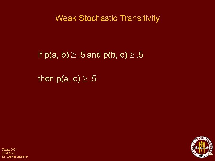 Weak Stochastic Transitivity if p(a, b) . 5 and p(b, c) . 5 then