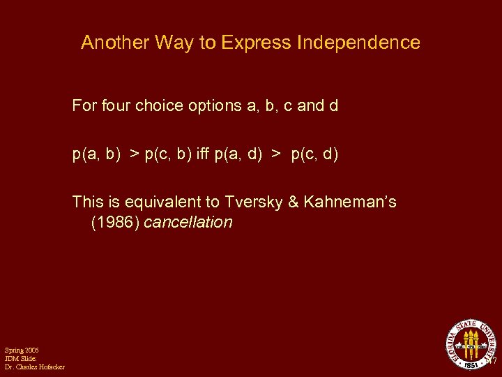 Another Way to Express Independence For four choice options a, b, c and d