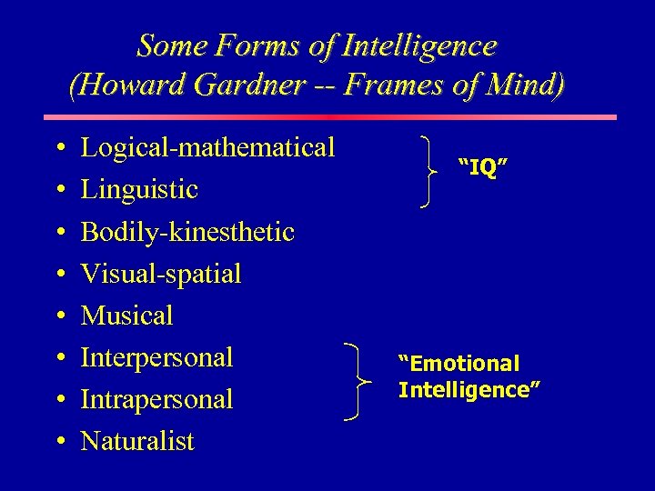 Some Forms of Intelligence (Howard Gardner -- Frames of Mind) • • Logical-mathematical Linguistic