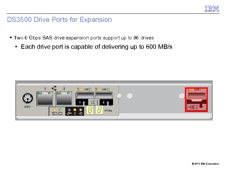 DS 3500 Drive Ports for Expansion § Two 6 Gbps SAS drive expansion ports