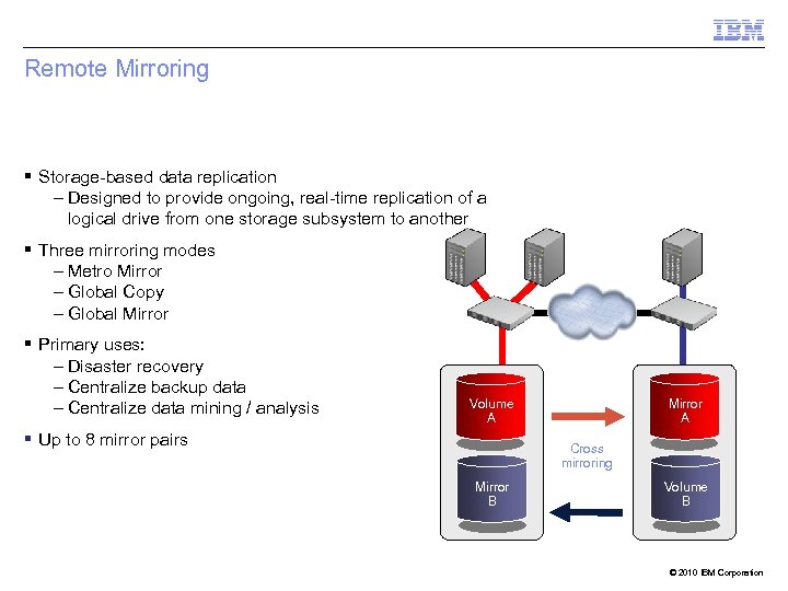 Remote Mirroring § Storage-based data replication – Designed to provide ongoing, real-time replication of
