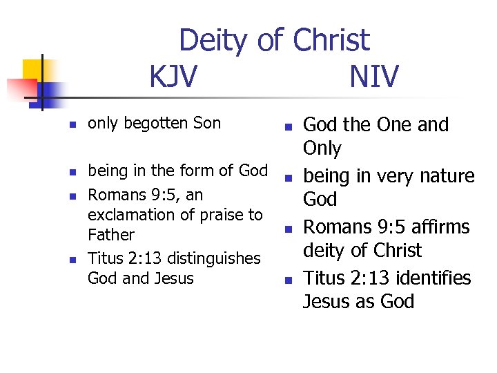 Deity of Christ KJV NIV n n only begotten Son being in the form