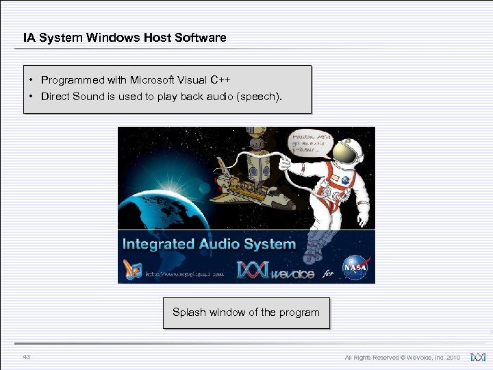 IA System Windows Host Software • Programmed with Microsoft Visual C++ • Direct Sound