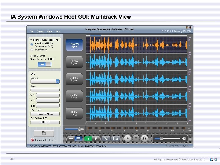 IA System Windows Host GUI: Multitrack View 44 All Rights Reserved © We. Voice,