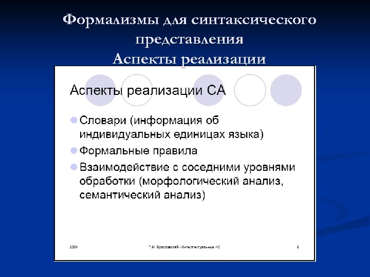 Формализмы для синтаксического представления Аспекты реализации 