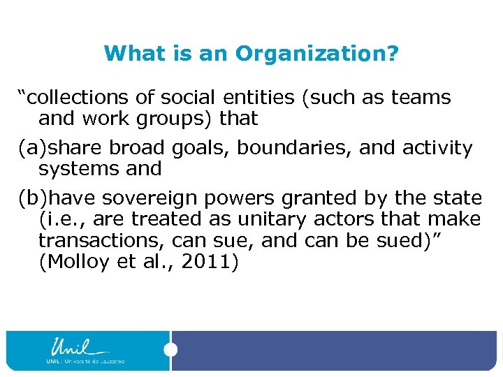 What is an Organization? “collections of social entities (such as teams and work groups)