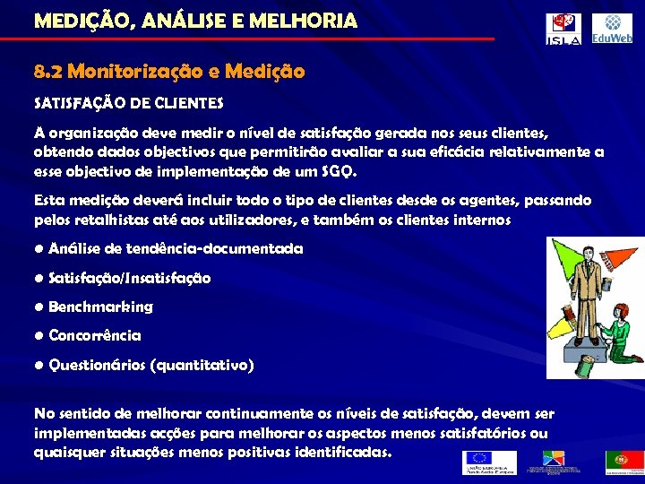 MEDIÇÃO, ANÁLISE E MELHORIA 8. 2 Monitorização e Medição SATISFAÇÃO DE CLIENTES A organização
