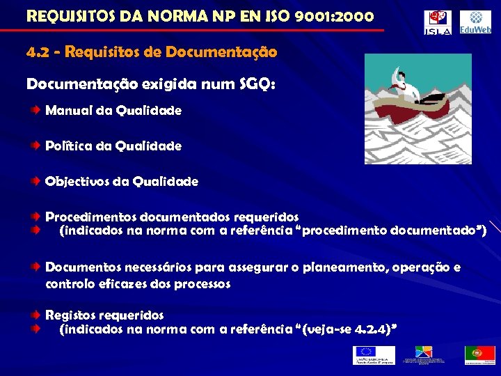 REQUISITOS DA NORMA NP EN ISO 9001: 2000 4. 2 - Requisitos de Documentação