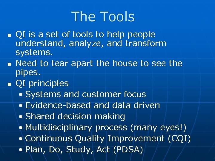 The Tools QI is a set of tools to help people understand, analyze, and