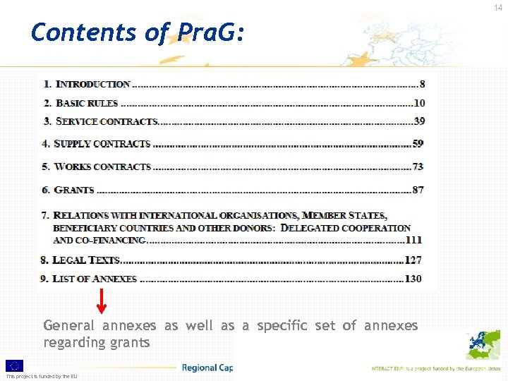 14 Contents of Pra. G: General annexes as well as a specific set of